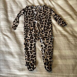 Posh Peanut Leopard Print Ruffle Zipper Footie Pajamas